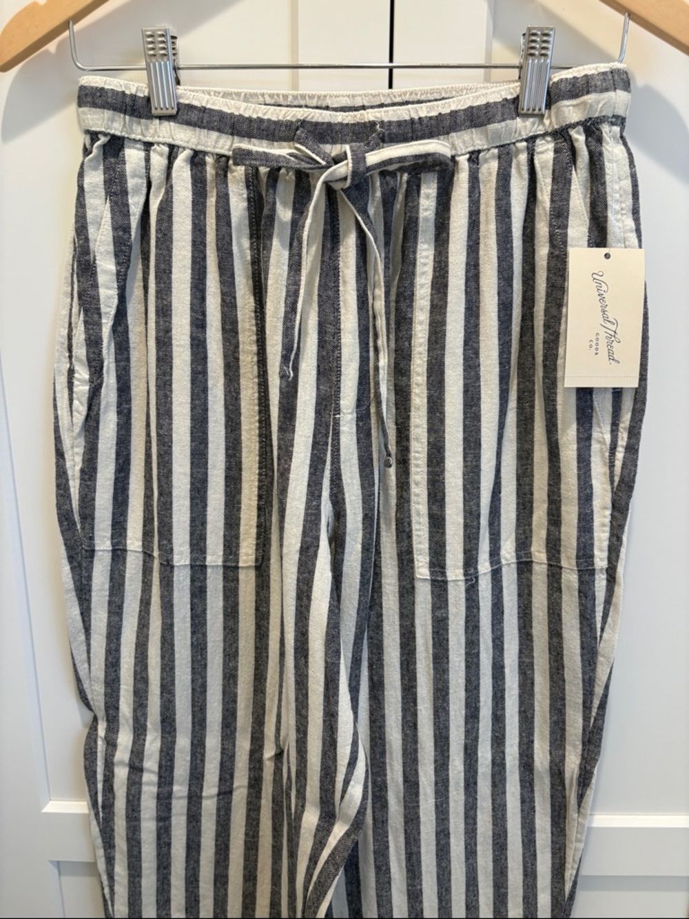 Universal Thread Linen Navy & White Striped Smocked top and pants - Picture 3 of 15
